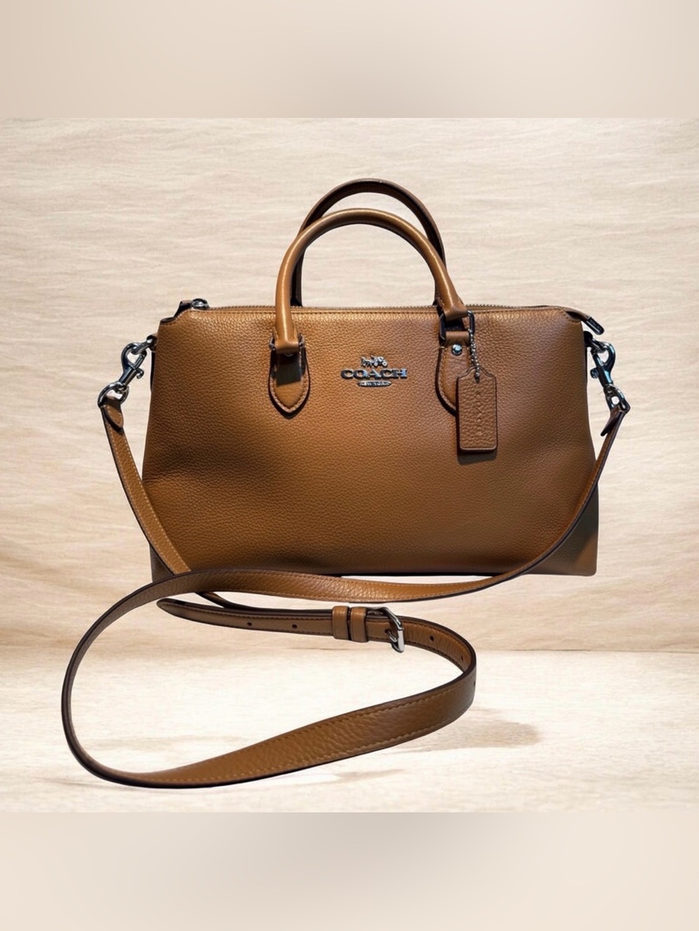 Coach Pebbled Leather Satchel in Cognac Brown